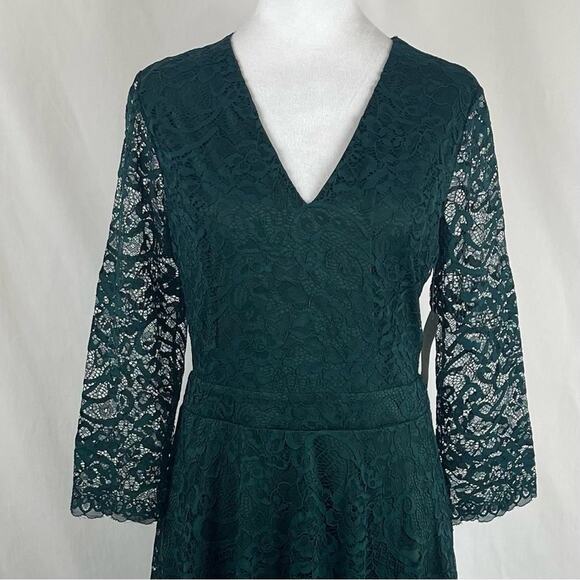 Neiman Marcus Sheer Green Lace Party Event Midi Dress NWT Size L - Picture 3 of 13